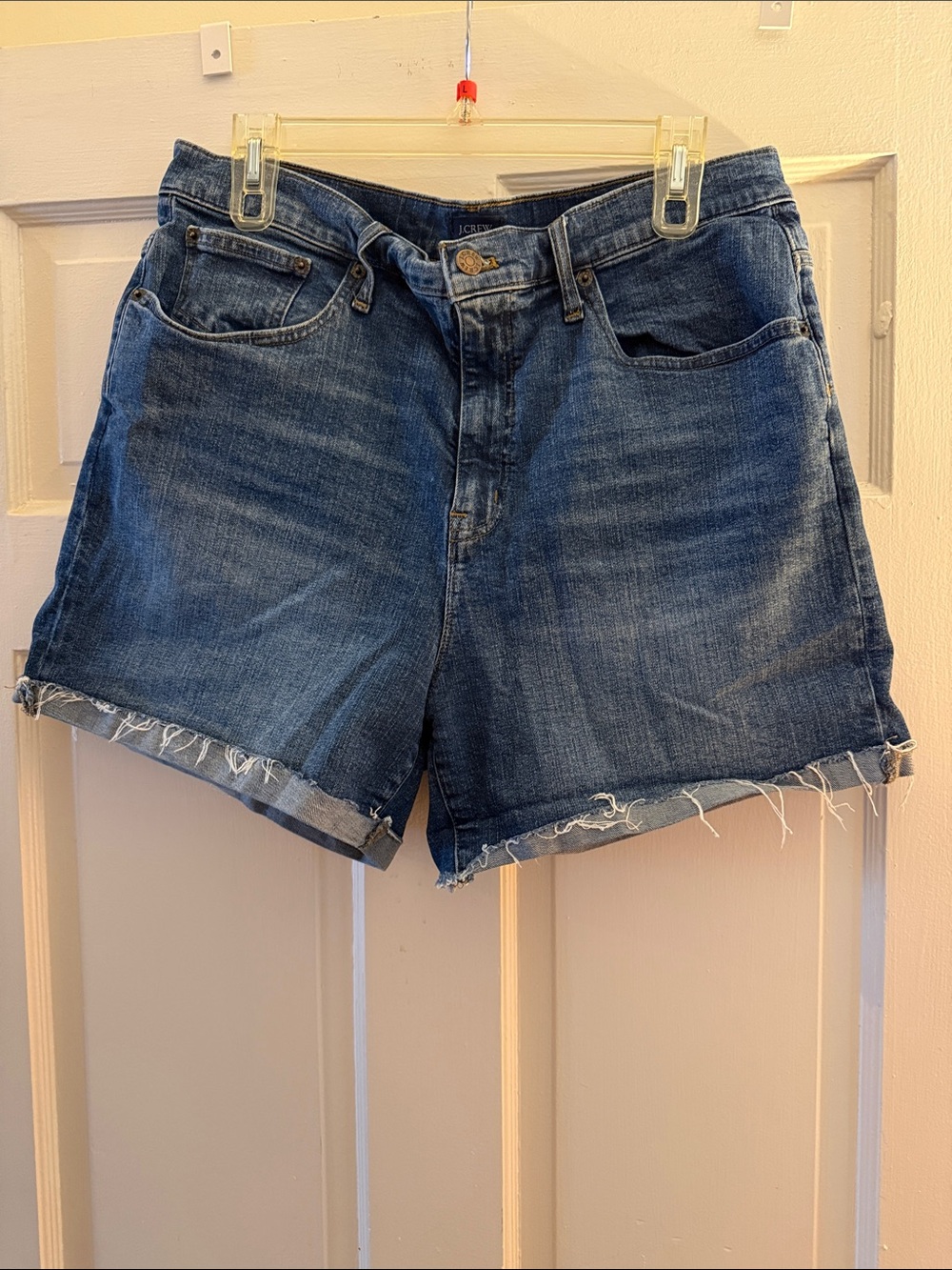 J. Crew Dark Blue Denim Frayed Hem Jean Shorts